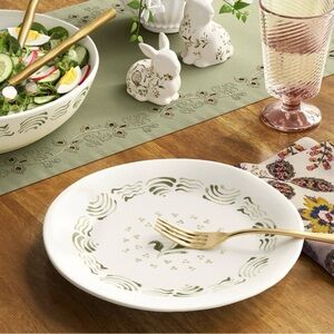 2pc Salad Plate with Olive Green Floral Hand Painted Stoneware Aralia NWT